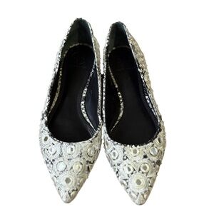 Tory Burch Yasmin Embroidered Mirror Pointed Toe Ballet Flats size 7